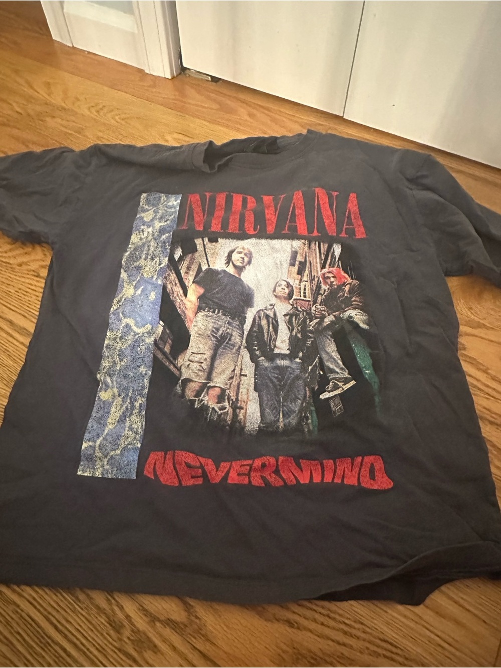 NIRVANA Black Nevermind Photo Band Tee with Red Logo